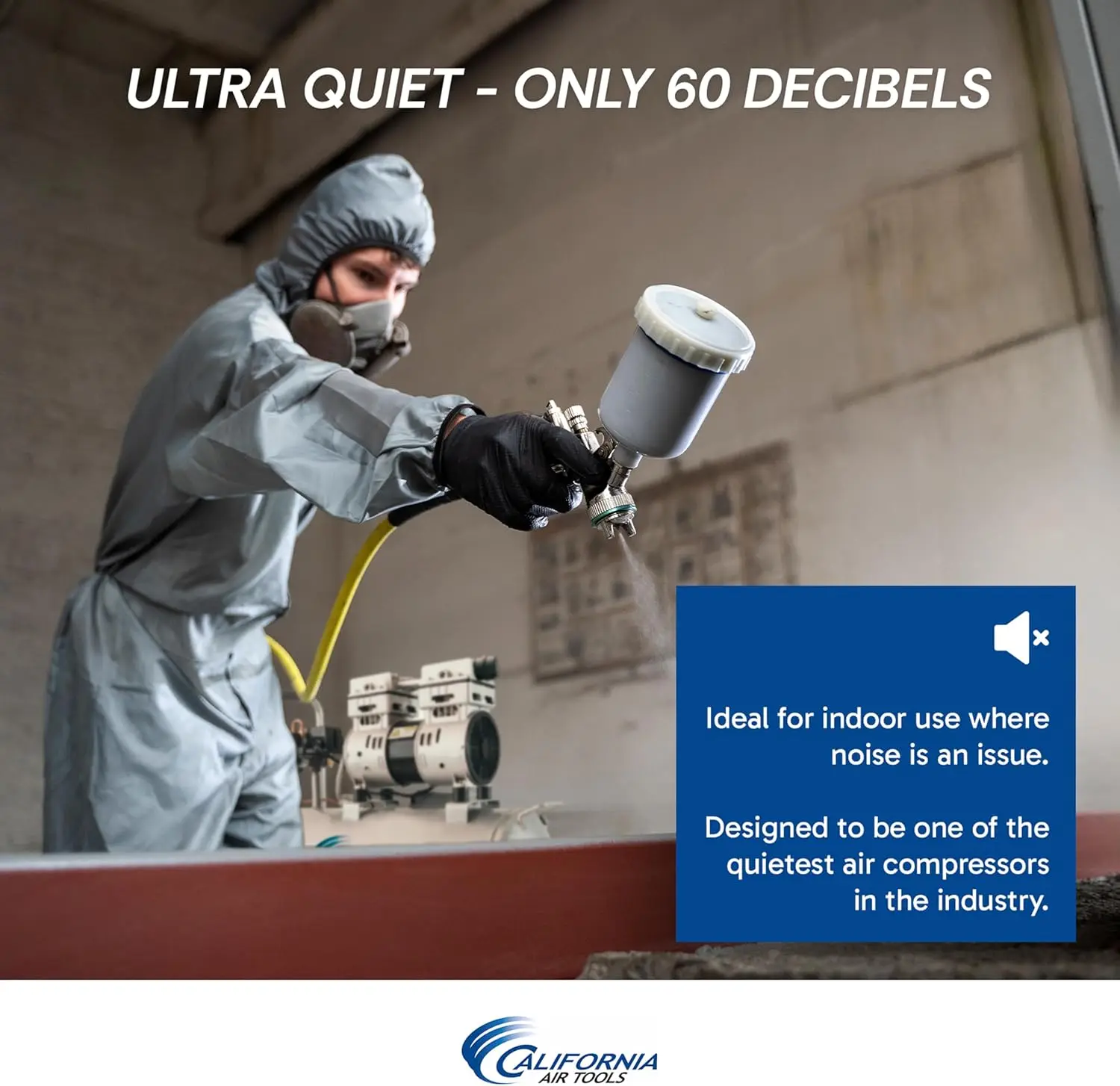 California Air Tools 8010 1,0 PS extrem leiser und ölfreier Luftkompressor, 8-Gallonen-Stahltank, leicht mit Rädern, 60 dBA N