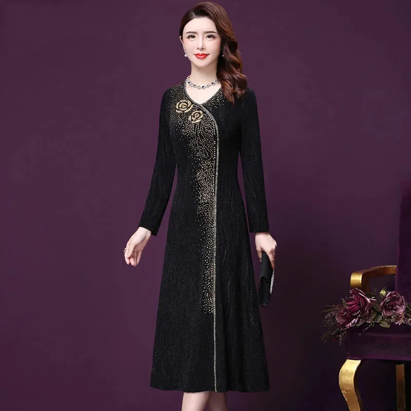 Spring Autumn New Wedding Dresses 5XL 2022 Women Noble Cheongsam Dress Middle Aged Mother Beading Dresses Vestido W2664