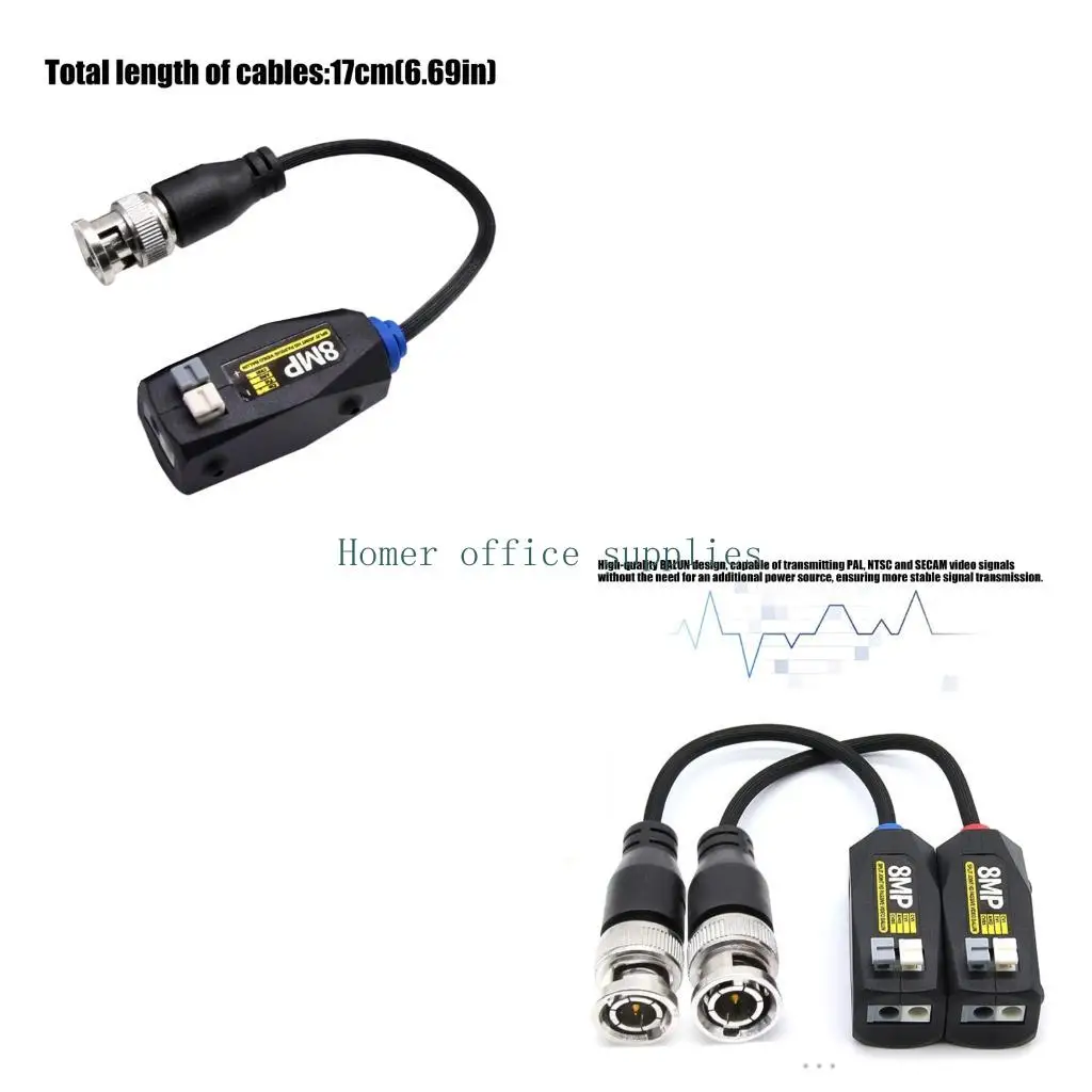 K43B Video Balun Adapter Pair for Security Installers, BNC Male CCTV Connectors