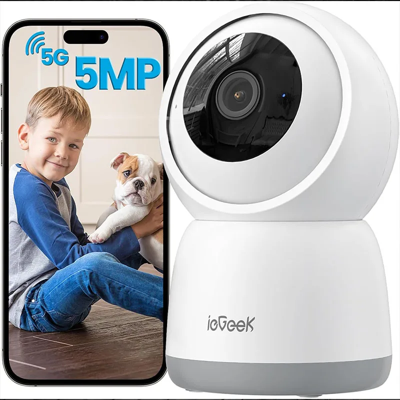 ieGeek 5MP Indoor Home Security Camera with 2.4/5GHz, WiFi Smart Pet Camera with App,Plug-In Night Vision, 360°PTZ, Two-way Talk