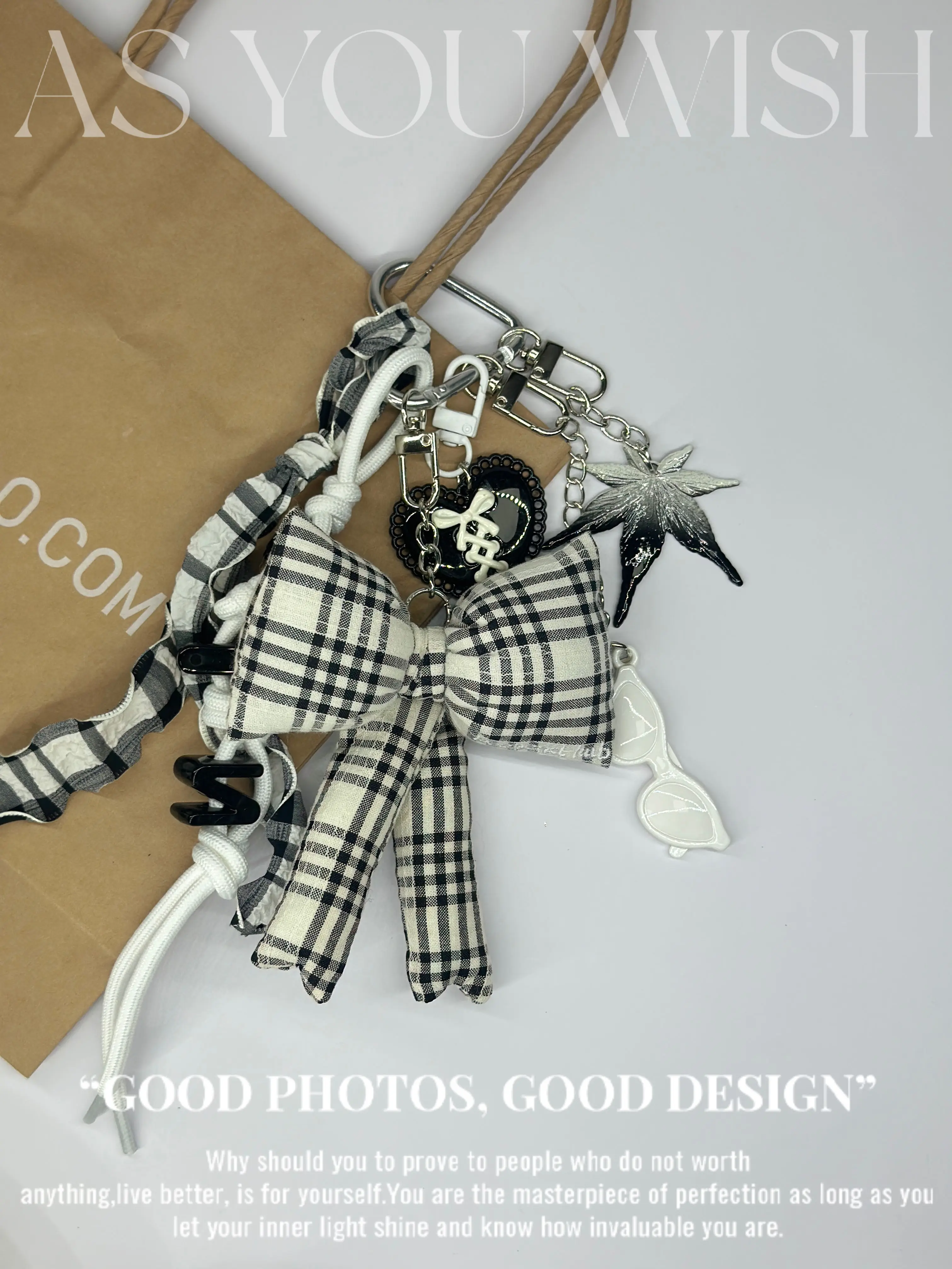 2025 신상 우븐 로프 키체인 가방 장식 키홀더 한국 스타일 나비 매듭 비즈 하트 태슬 폰케이스 가방 Y2k