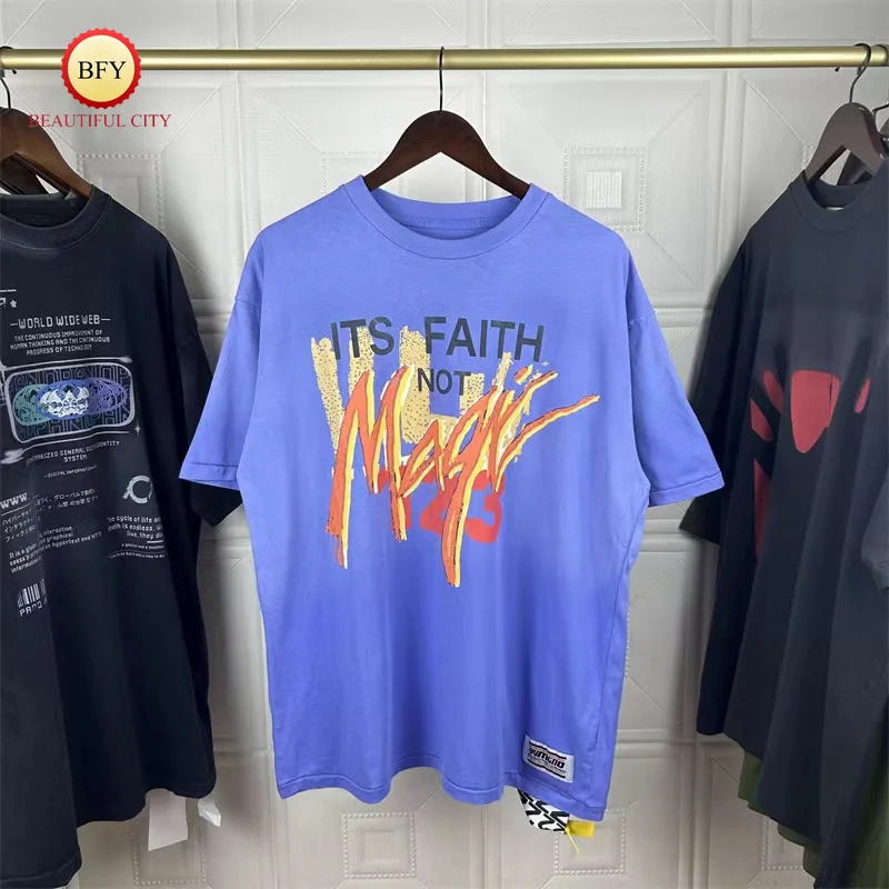 Trend Vintage RRR 123 ITS FAITH NOT MAGIC TEE Washed GYM Printed High Quality 1:1 Short Sleeve T-shirt Mens Womens Tops