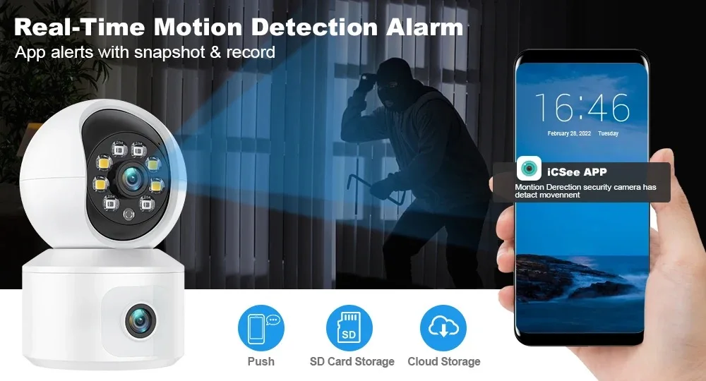 6MP iCsee APP Bluetooth  Dual Lens Full Color Wireless PTZ  IP Dome Camera AI Humanoid Detection Home Security CCTV Baby Monitor