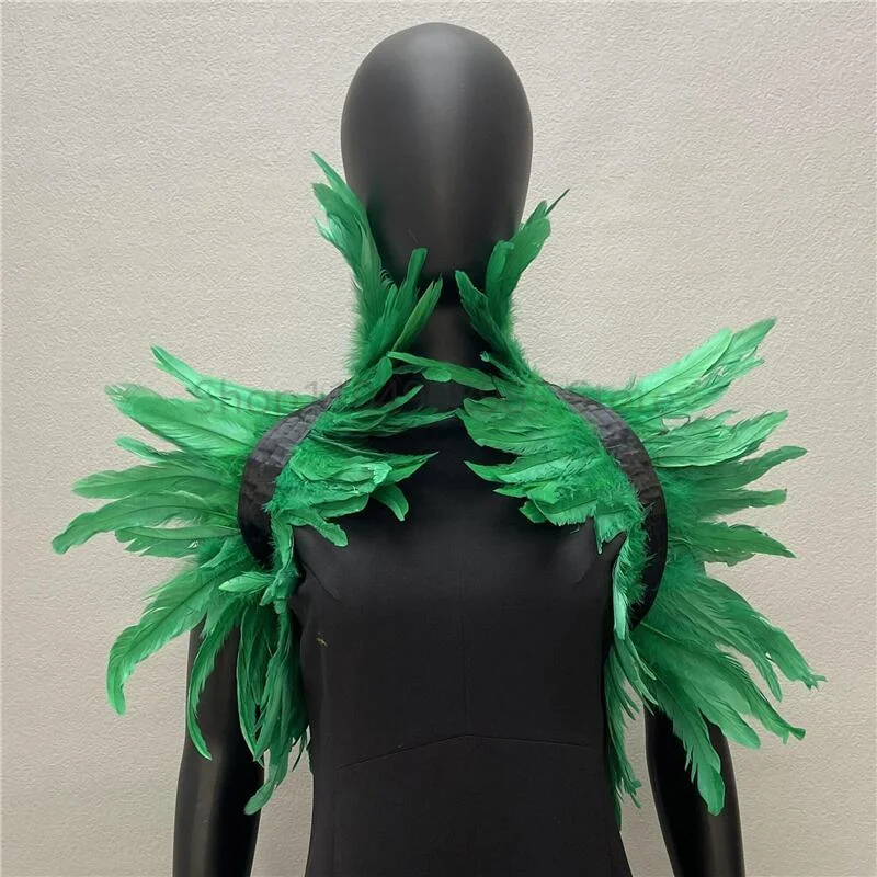 

2025 New Arrival Women Shoulder Warp Cosplay Gothic Feather Collar Dance Dress Up Showgirl Feather Shawl Halloween Costume
