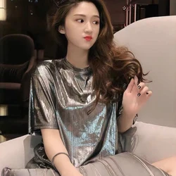 European Style Girls Streetwear Y2k Top Women Clothes Female Ladies Ins Spring Autumnr Chic Harajuku Sexy Shiny T-shirt VA1260 2