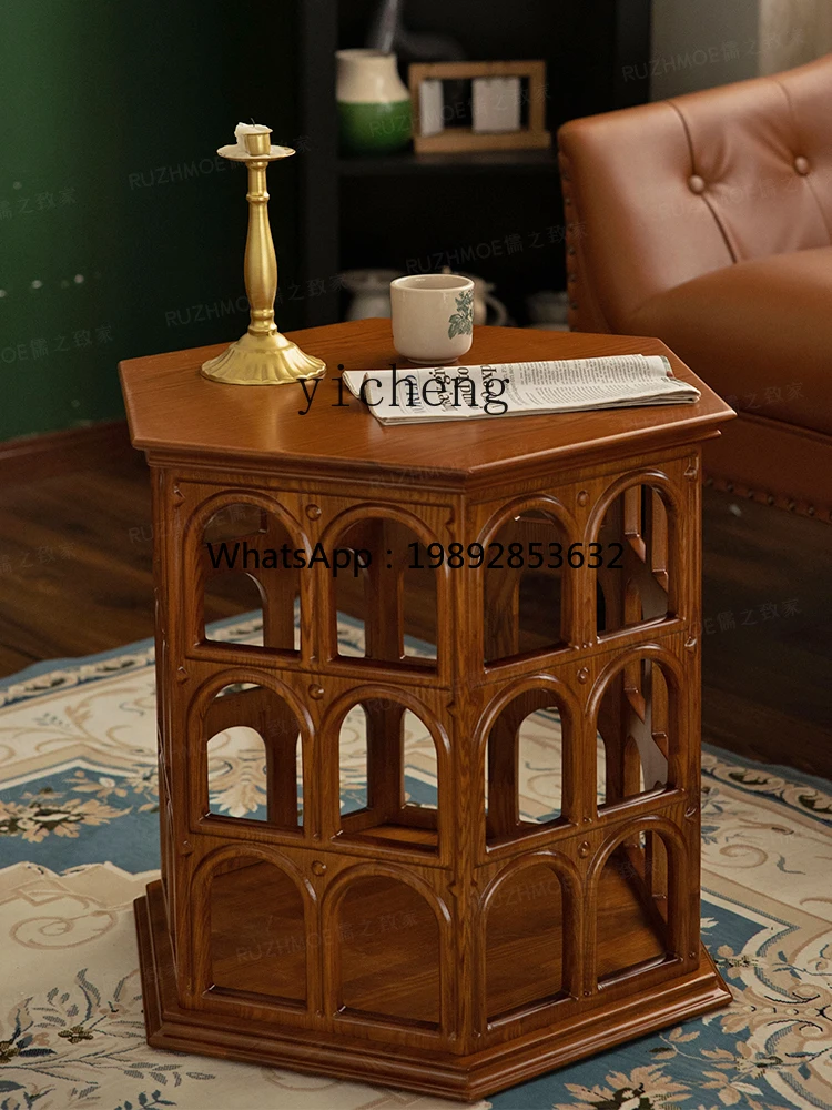 HYS Dome Shape Coffee Table Hollow Side Table Hexagonal Retro Flavi Side Table Decorative Cabinet