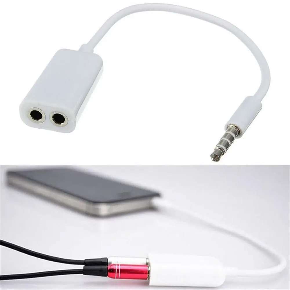 

Earphone Adapter Jack Plug Audio Cable White 3.5mm Headphone Y Splitter 1 Male To 2 Female