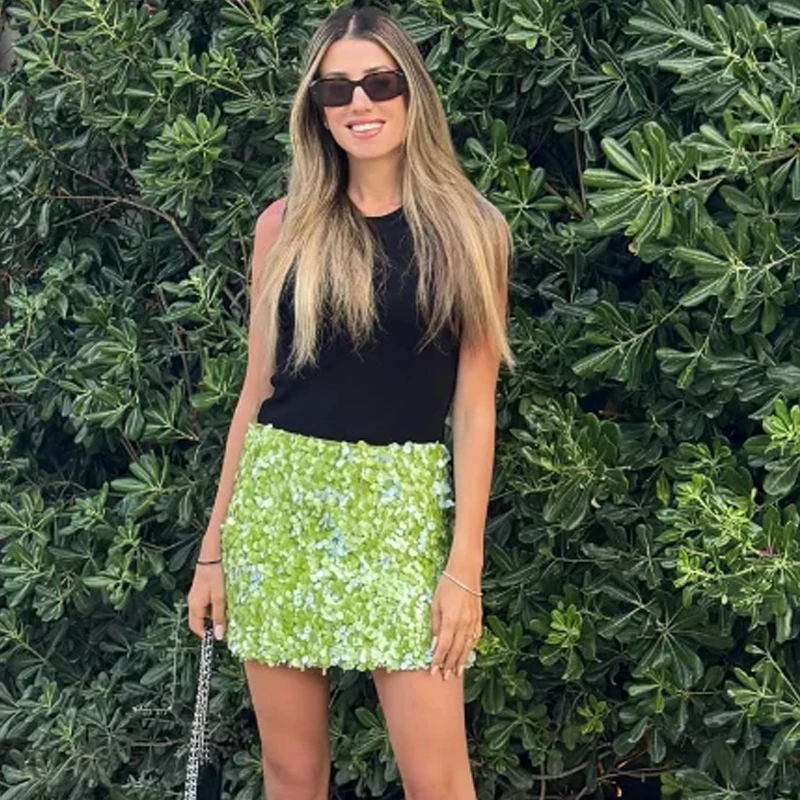 HXAO Vrouwelijke Paillettenrok Y2K Groene Minirok Zomer Glitter Strakke Korte Rokken Voor Vrouwen Hoge Taille Party Blauw Rode Rok