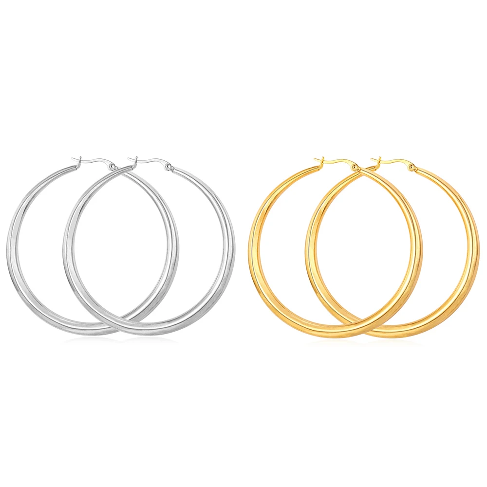 U7 Hyperbole Big 62mm Hoop Earring for Women Stainless Steel Air-corn Light Weight 18g/Pair Daily Jewelry QC24