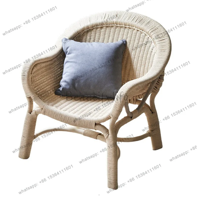 Nordic rope rattan chair frame simple backrest bed and breakfast balcony chair