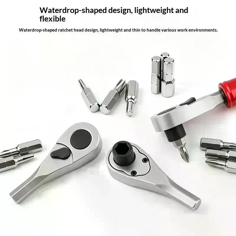 Mini Ratchet Screwdriver Keychain Compact Hex Bit Handle Tool For Tight Spaces Auto Repair Bike Maintenance DIY Project 1/4 Inch