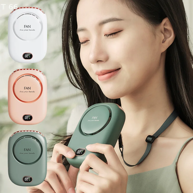 

С ремешком, 3-скоростной цифровой дисплей, питание от батареи, роскошные вентиляторы для ожерелья, персональный вентилятор для шеи, портативный мини-вентилятор с USB