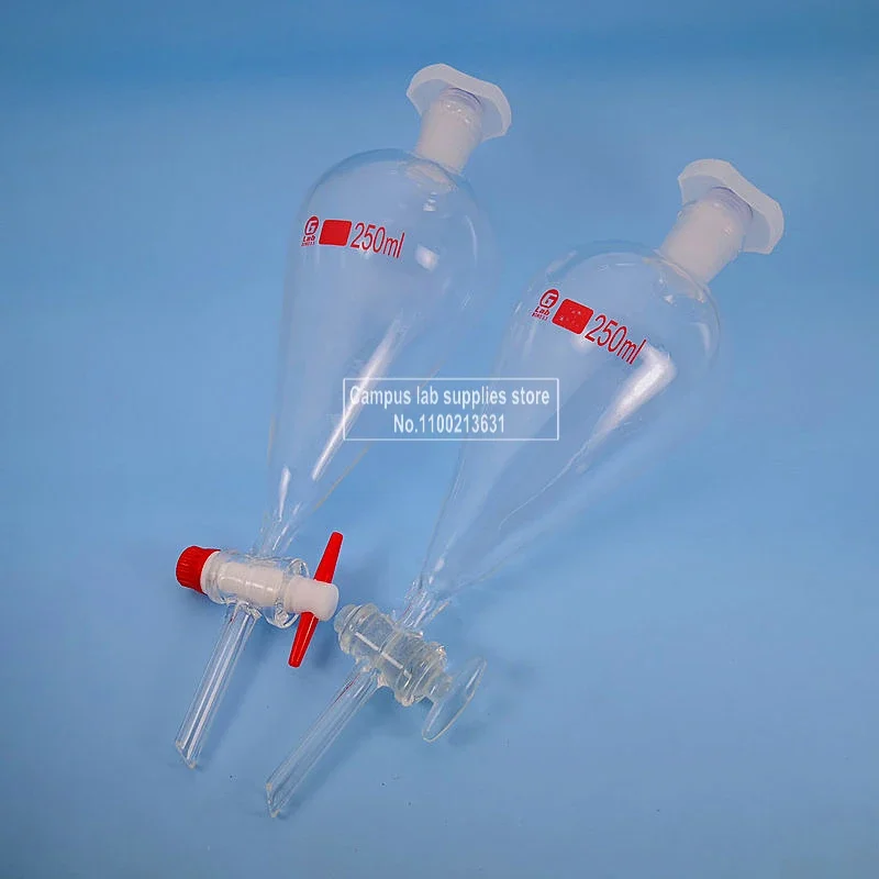 Embudo de separación de vidrio en forma de pera con boca estándar, 30ml/60ml/125ml/250ml/500ml/1000ml para experimentos de laboratorio, 1 pieza