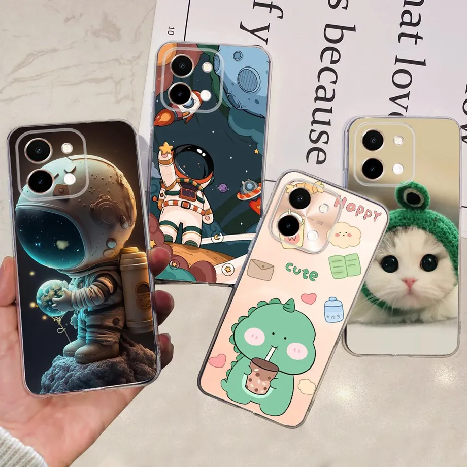 For Vivo Y28 4G Case Coque Clear Silicone Soft Back Cover For Vivo Y28 5G Y28s 5G Phone Bumper Coque Funda Dinosaur Cat Dragon