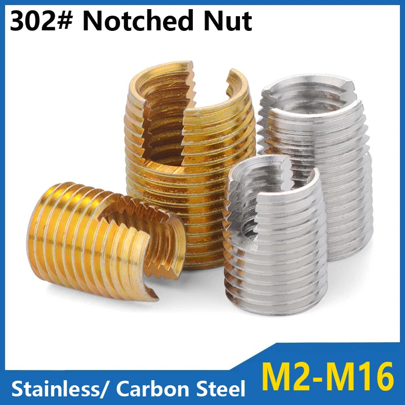 2/ 5/ 10pcs M2 M2.5 M3 M4 M5 M6 M8 ~M16 Galvanized/ Stainless Steel Thread Repair Insert Slotted Self-tapping Screw Sleeve Nuts