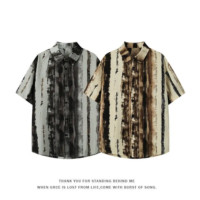 

2025 Summer New Men's Casual Loose Short Sleeved Shirt Fashion Printed Short Sleeved Shirt Coat Large Size Men Clothing