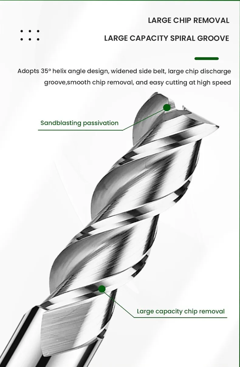 Fräser mit Legierungsbeschichtung, Wolframstahlwerkzeug für Aluminium-CNC-Bearbeitung, HRC55, 3-Klingen-Endfräser, Holzfräser – Detail 8