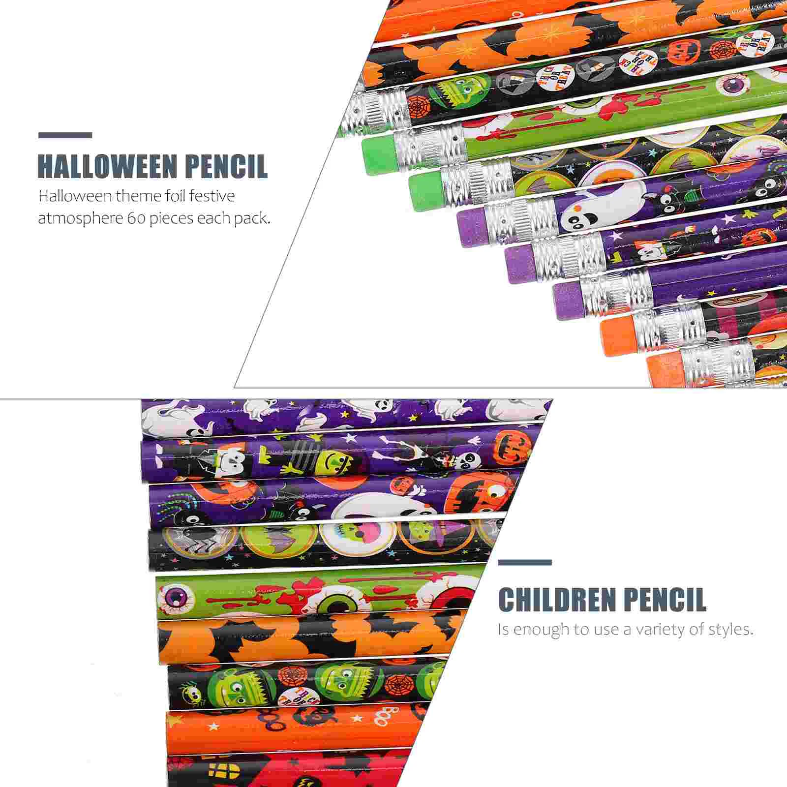 60 PCS Halloween Pencil Pencils Bulk Girls Students Practical Ballpoint School Wood Party Favor Supplies Work Adult Children