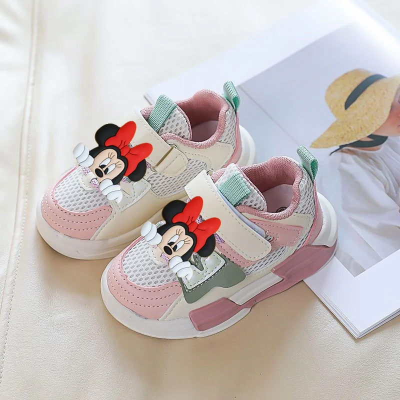

Кроссовки для девочек, весенне-осенние кроссовки с мультяшным принтом, милые кроссовки с Микки Маусом, новые спортивные кроссовки для мальчиков, повседневная обувь на липучках Disney для малышей
