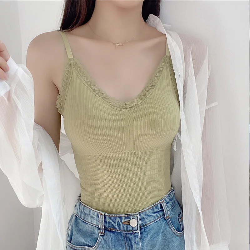 Simple Solid Thin Camisole Female Undies Summer Sexy Lace Tank Top Women Crop Tops Sleeveless Shirt Slimming Tanks Bra Underwear