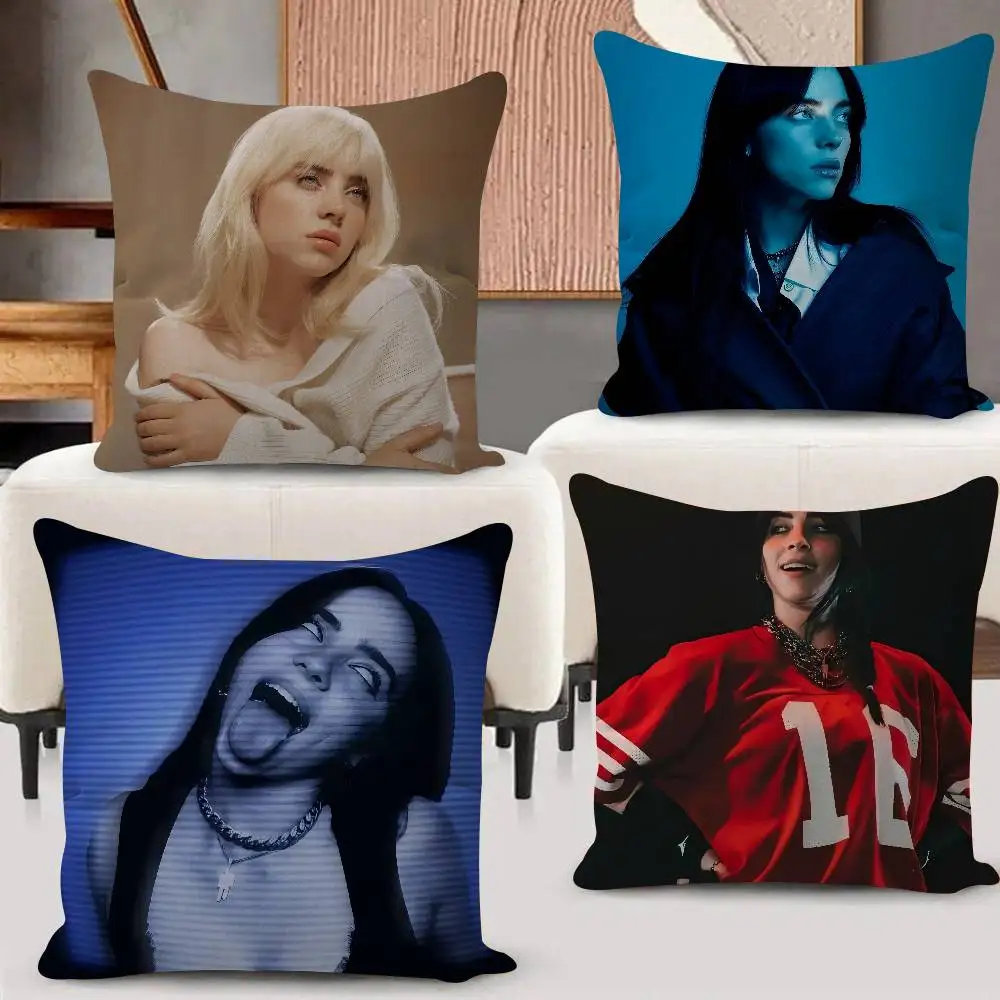 Singer B-Billie-Girl E-eilish Pillow Cushion Cover Pillowcase Living Room Sofa Home Decor Customized