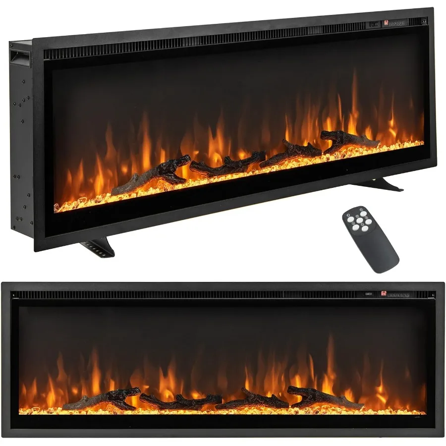 

50 Inches Electric Fireplace Inserts Recessed Wall Mounted and Freestanding 1500W Slim Fireplace Heater with Remote Control Adj