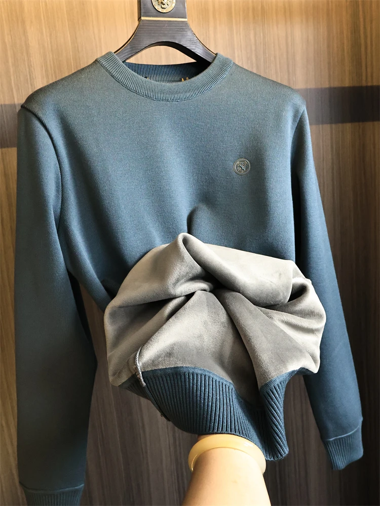 

Thiened Fce круглый вязаный свитер Ne, мужская осенне-зимняя модная повседневная теплая цветная футболка для поездок на работу