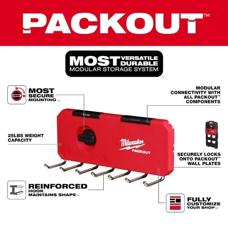 Milwaukee PACKOUT Long Hook 7-pins Load Exhibition Wall Mounted Tool Attachments MILWAUKEE Tools 48-22-8329