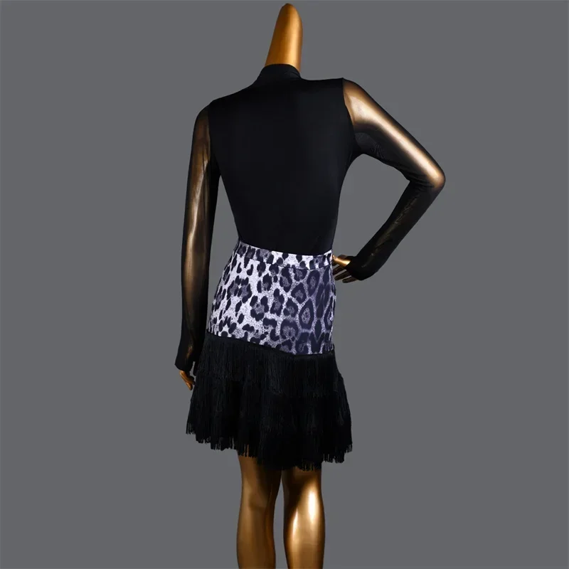 

Lady Modern Dance Skirts Buttocks High Waist Fringed Skirt Leopard Print Women Latin Dance Costumes Dancewear Performance Wear