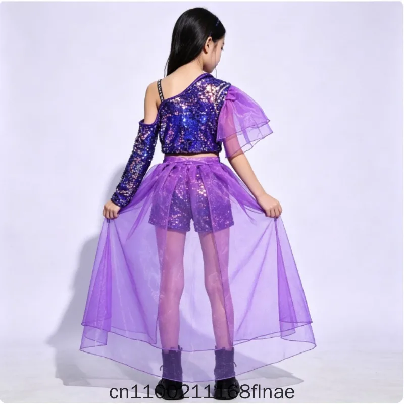 Girl Street Dance Performance Fashion Dress Model Purple Suit Children's Jazz Dance Girl Dance Performance Fashion Dress