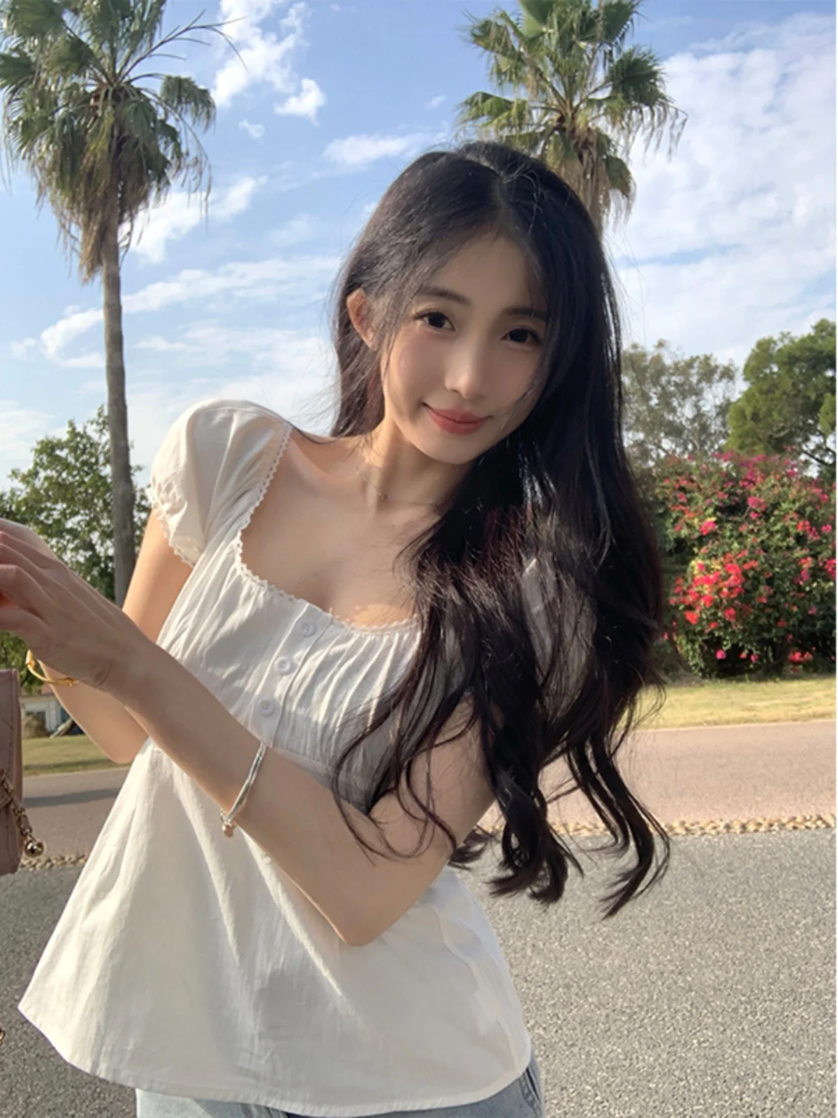 

Большие размеры White irt Gentle Sle for Plump Sister Summer New Design Sensation Small ence Youthful Top Корейский Sle Loos...