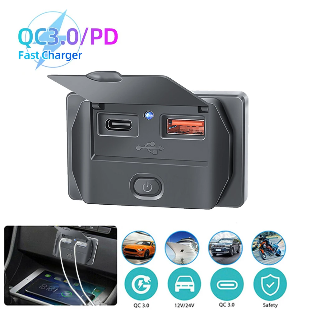 Neue 4 Ports Auto Ladegerät Buchse Panel 12 V/24 V RV USB Outlet Dual QC3.0 PD Schnelle lade Buchse Zubehör für Auto Bus RV Lkw