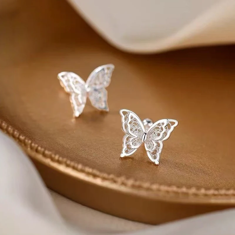 

Настоящие серьги-гвоздики из стерлингового серебра 925 пробы с бабочками для женщин, милые украшения в виде насекомых, изысканные нишевые аксессуары класса люкс