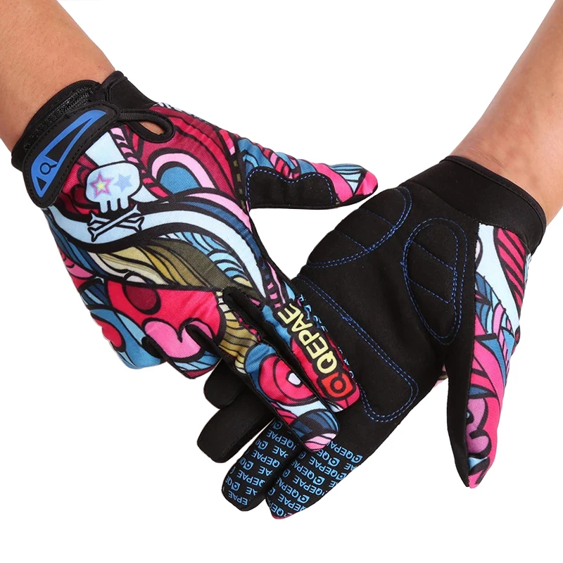 Qepae Full Finger Cycling Gloves Men Women MTB Bicycle Hall Finger Sport Gloves Anti-slip Shockproof Gel Lycra Padded Palm