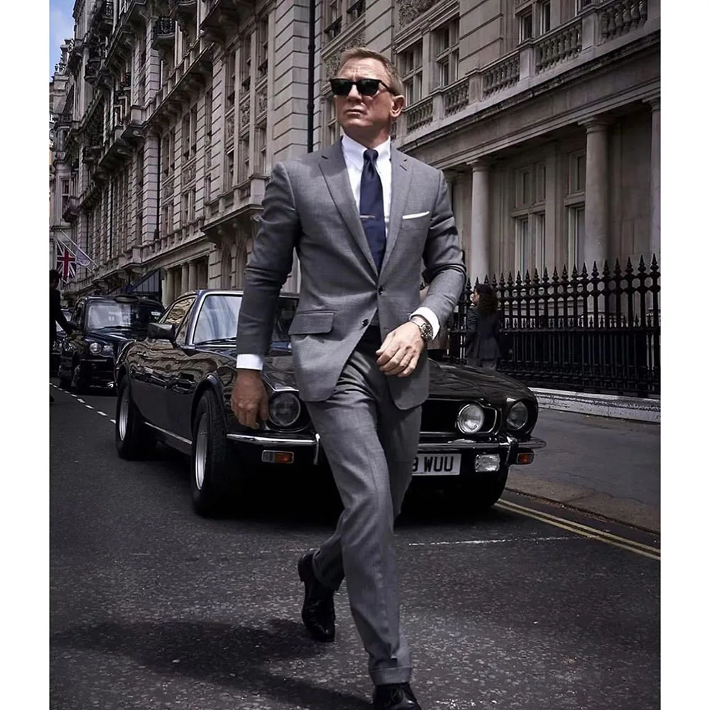 

2023 New Fashion Wedding Grey Notched Lapel Suits For Men Business Casual Formal Costume Homme Slim Fit 2Pcs Set Jacket Pants
