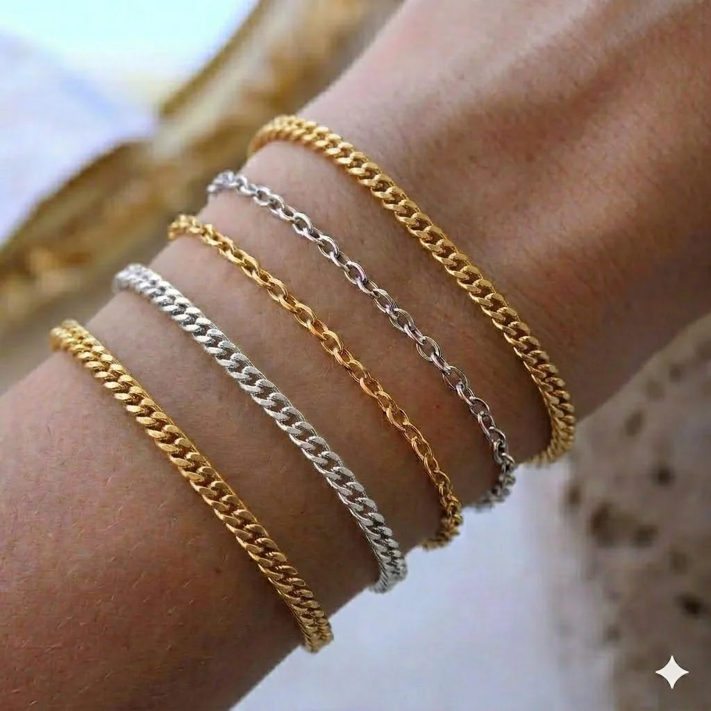 St-Delan Fashion Stainless Steel Cuban Curb Link Chain Bracelet for Women Men Gold Silver Color Stackable Wrist Jewelry Gift
