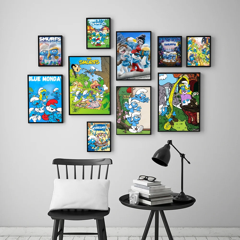 

1pc Cartoon Smurfs Movie Sticky Posters Retro Kraft Paper Sticker DIY Room Bar Cafe Aesthetic Art Wall Painting