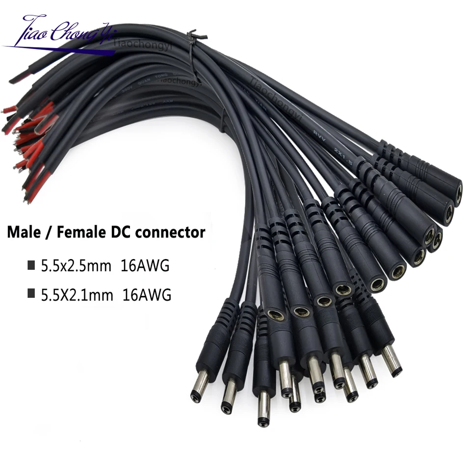 16AWG 2PIN 5.5x2.1mm / 5.5X2.5mm Wtyczka zasilania DC Męski żeński przewód 30cm Złącze Adapter Gniazdo Jack Do Taśmy LED Światło