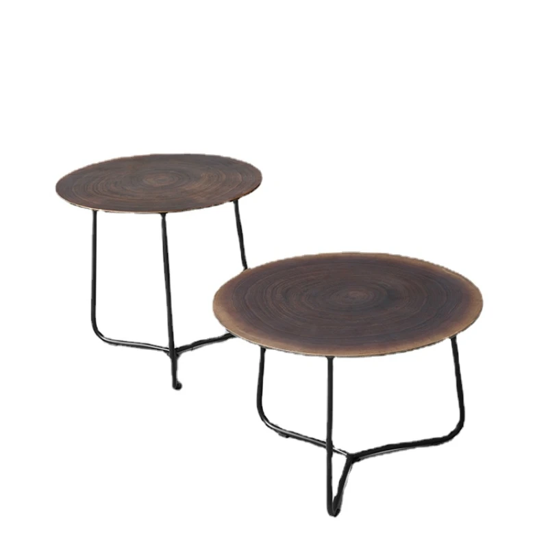 Hxl Nordic Retro Iron Art Wood Grain Cross Section Coffee Table Simple round Tea Table Combination