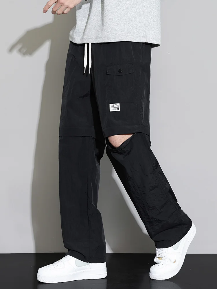 

Съемные американские рабочие брюки для мужчин, летние быстросохнущие спортивные повседневные брюки свободного кроя, большие размеры, прямые штанины, нейлоновая ткань