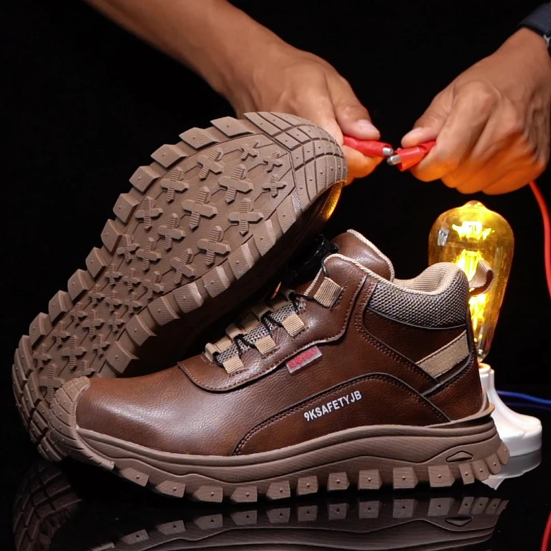 Men'S Autumn Winter High‑Top Safety Shoes Steel Toe Anti‑Smash Anti‑Puncture Anti‑Slip Wear‑Resistant Protective Footwear For Co