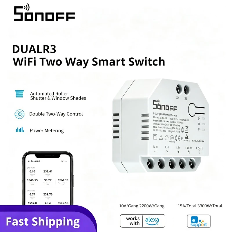 SONOFF DIY Smart Switch 2 Gang 1-10pcs Smart Relay Module DUAL R3 Power Metering Smart Home Control Via EWeLink Alexa GoogleHome