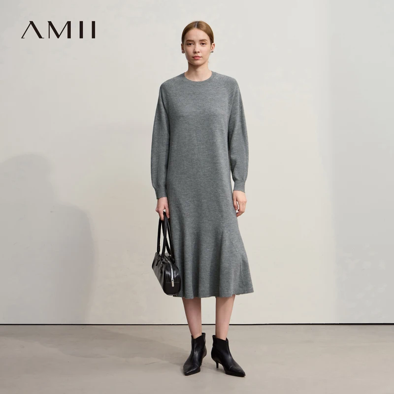 

Минималистичные платья миди Amii, новинка зимы 2021, свободная эластичная юбка-труба с длинными рукавами, повседневные элегантные платья для женщин 12544169