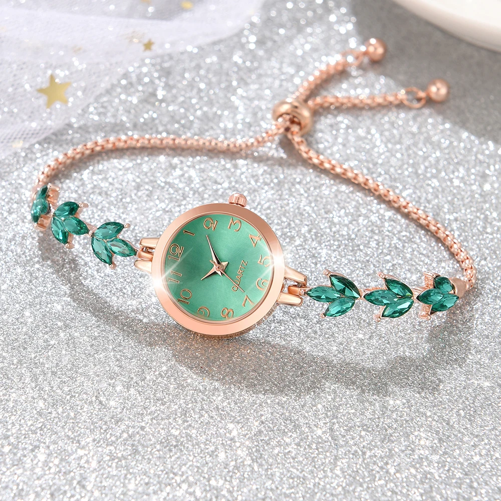 Ladies Green Quartz Watch 5PCS/Set Butterfly Element Dial Wristwatch PU Leather Strap Watch Butterfly Jewelry Set Gift For Mom