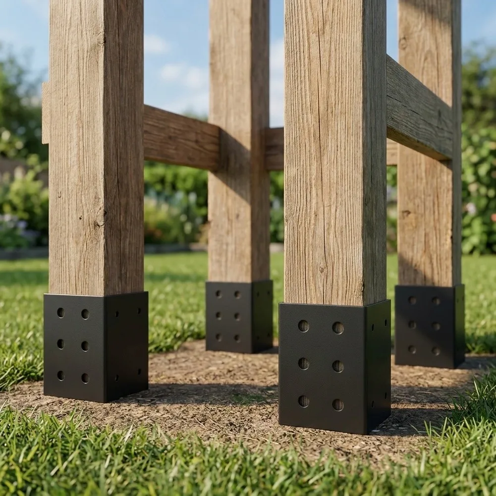4PCS Wood Post Connecting Brackets Outdoor Frame Support Hardware Heavy-Duty Corner Fastener For Patio Garden Fence DIY Building