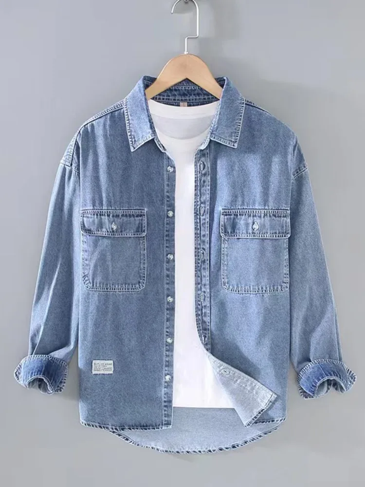 

Autumn New Men's Casual Denim Shirt Comfortable Brand Fashion Solid Color Blue Long Sleeve Denim Shirt Male Coat