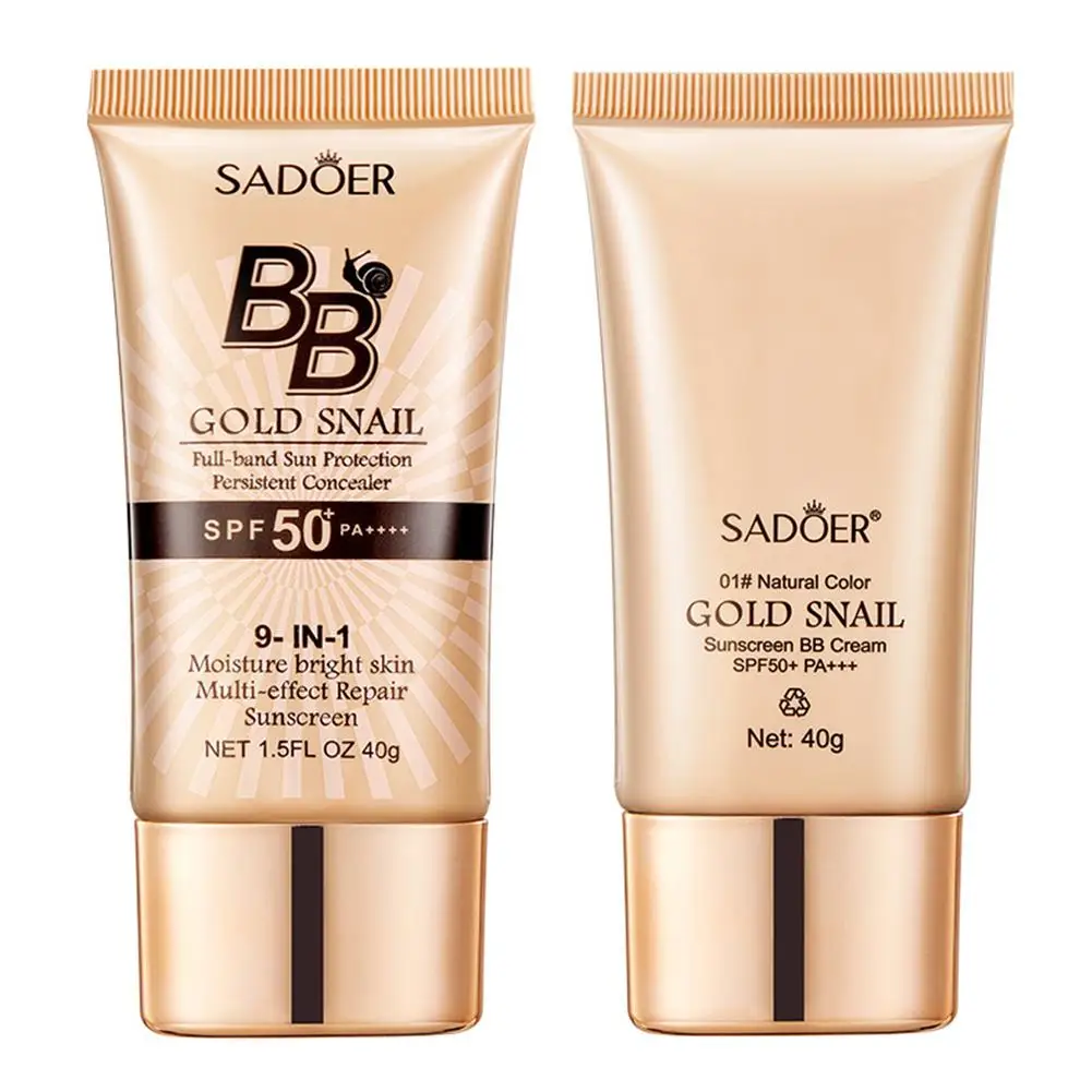 SPF50 + الذهب الحلزون واقية من الشمس BB كريم تبييض الأساس المخفي ترطيب طويلة الأمد حتى لون البشرة ماكياج قاعدة التمهيدي