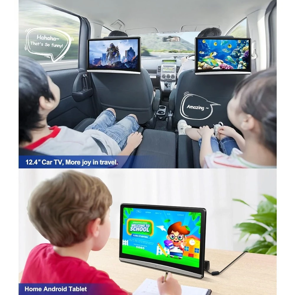 NEW - 12.4" Android 4K Car TV Headrest Monitor Tablet for Back seat, Support Phone Wireless Connection Mirror Link