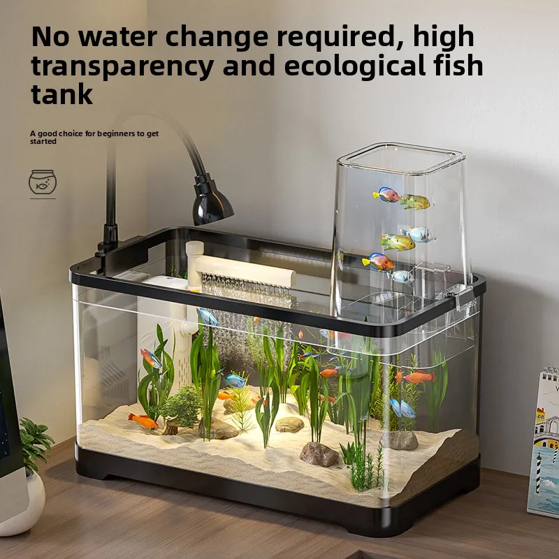 Nuevo Acuario de Escritorio para Peces Dorados con Sistema de Oxígeno y Filtro Integrado, Ecosistema Completo para Sala de Estar Pequeña