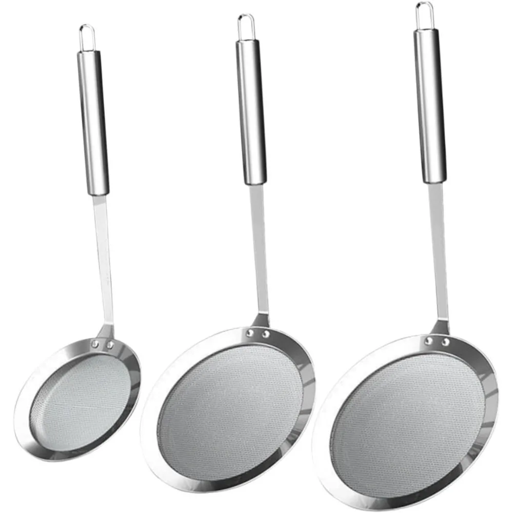 Stainless Steel Fine Mesh Strainer Spoon Round Handle Kitchen Filter Cooking Food Strainer Ladle for Skimming Grease Foam
